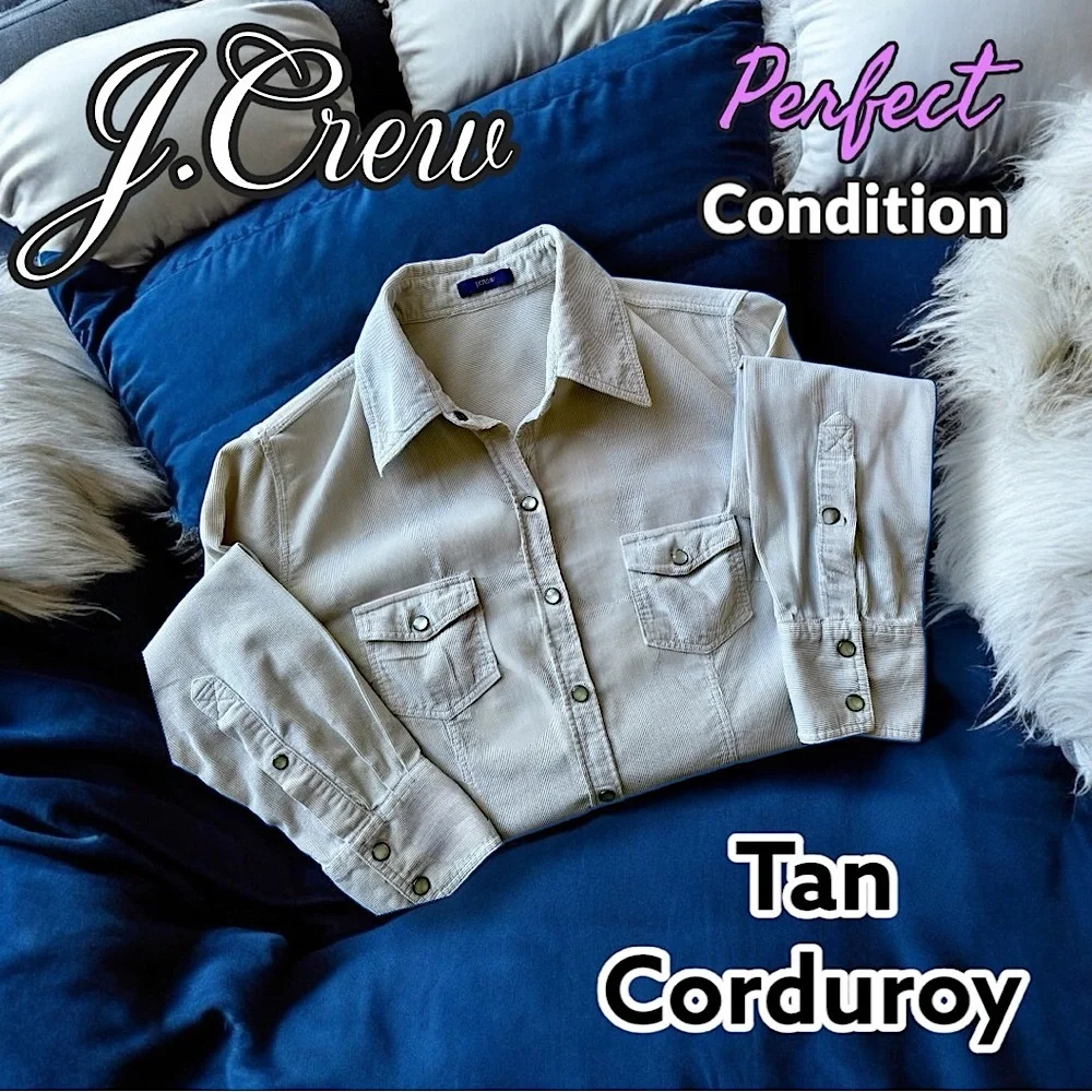 Like New 🌸 J Crew Tan Stretch Corduroy Button-Down Shirt ⭐️ Pearlized Snaps - Picture 11 of 15